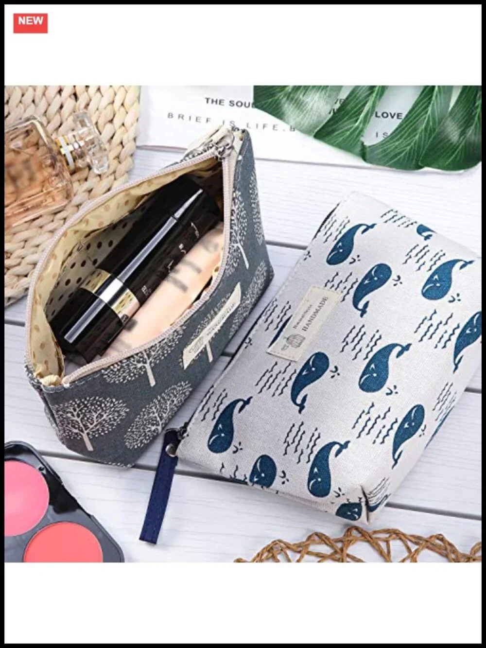 Set of 4 Canvas Makeup Bags Cosmetic Pouch with Zipper for Purse Travel